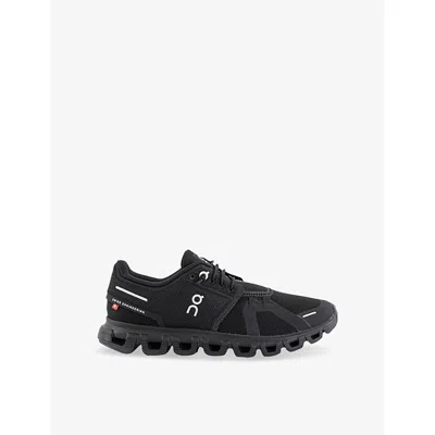 ON MENS BLACK BLACK CLOUD 6 MESH LOW-TOP TRAINERS