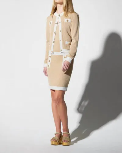 OOLALA LUREX RIBBED KNIT CARDIGAN IN TAN