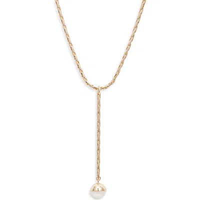 OPEN EDIT OPEN EDIT FAUX PEARL CABOCHON Y-NECKLACE