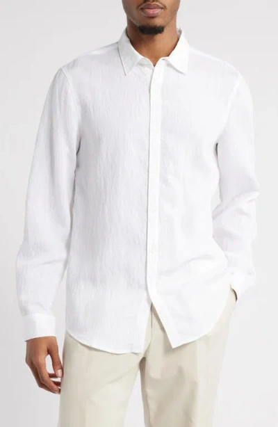 OPEN EDIT OPEN EDIT SLIM FIT SOLID WHITE TEXTURED BUTTON-UP SHIRT
