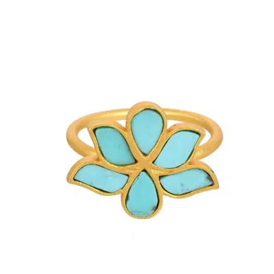 OPIUM JEWELS WOMEN'S BLUE / GOLD WATER LOTUS RING - ARIZONA TURQUOISE