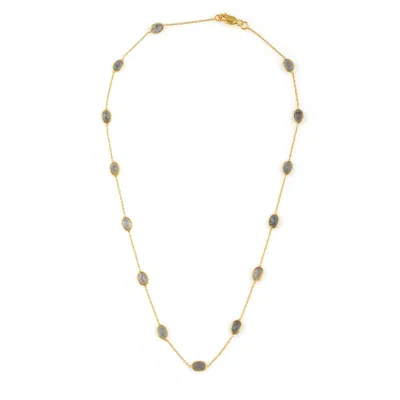 OPIUM JEWELS WOMEN'S BLUE / GREY / GOLD SHORT CHAIN NECKLACE - LABRADORITE
