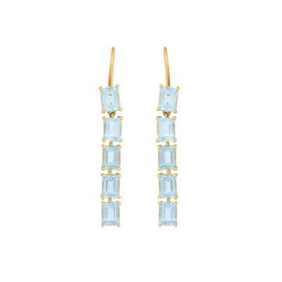 OPIUM JEWELS WOMEN'S GOLD / BLUE BAGUETTE CUT DROPLETS IN BLUE TOPAZ