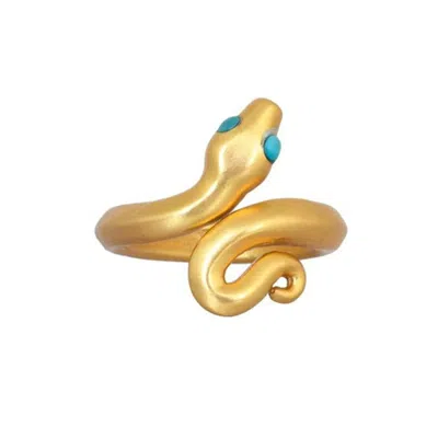 OPIUM JEWELS WOMEN'S GOLD / BLUE GOLD SNAKE RING WITH TURQUOISE EYE STONES