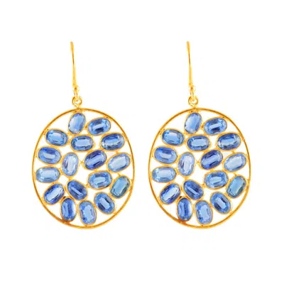 OPIUM JEWELS WOMEN'S GOLD / BLUE OVAL JALI COCKTAIL DROPS - KYANITE