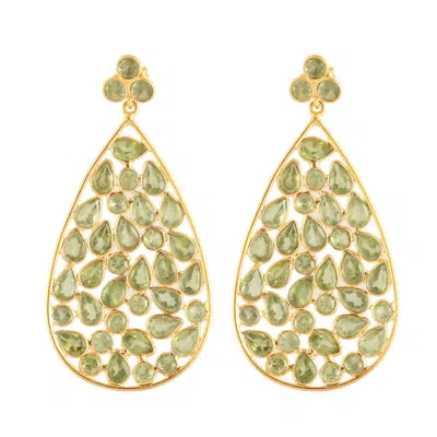 OPIUM JEWELS WOMEN'S GOLD / GREEN DEW DROP JALI EARRINGS - PERIDOT