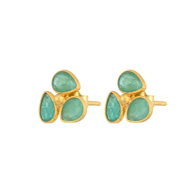 OPIUM JEWELS WOMEN'S GOLD / GREEN LOTUS STUDS - EMERALDS