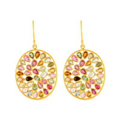 OPIUM JEWELS WOMEN'S GOLD OVAL JALI COCKTAIL DROPS - TOURMALINES