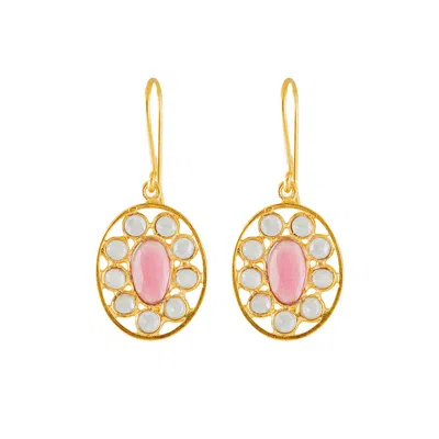 OPIUM JEWELS WOMEN'S GOLD / PINK / PURPLE CRYSTAL JALI DROPS WITH PINK TOURMALINE