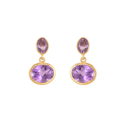 OPIUM JEWELS WOMEN'S GOLD / PINK / PURPLE DOUBLE DROPLET OVAL STUDS - AMETHYST