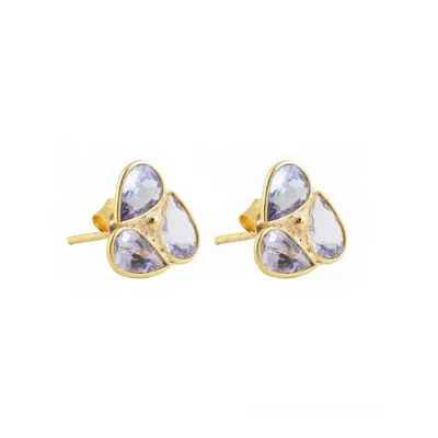 OPIUM JEWELS WOMEN'S GOLD / PINK / PURPLE LOTUS STUDS - TANZANITE