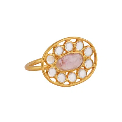 OPIUM JEWELS WOMEN'S GOLD / PINK / PURPLE PALE PINK TOURMALINE CRYSTAL JALI RING