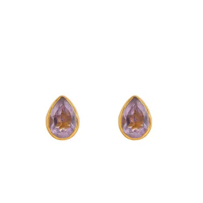 OPIUM JEWELS WOMEN'S GOLD / PINK / PURPLE TINY TEARDROP STUDS IN AMETHYST