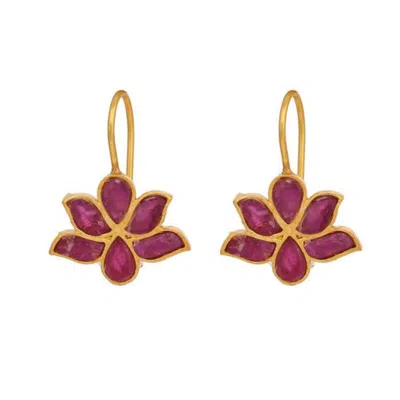 OPIUM JEWELS WOMEN'S GOLD / RED WATER LOTUS EARRINGS - RUBIES
