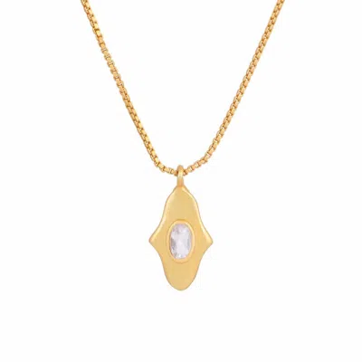 OPIUM JEWELS WOMEN'S GOLD / WHITE BIRTHSTONE HAMSA NECKLACE IN RAINBOW MOONSTONE - JUNE