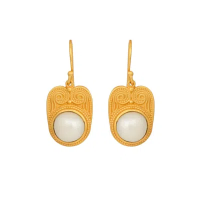 OPIUM JEWELS WOMEN'S GOLD / WHITE GODDESS EARRINGS IN CABOCHON PEARL