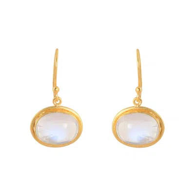OPIUM JEWELS WOMEN'S GOLD / WHITE ORBIT EARRINGS - CABOCHON RAINBOW MOONSTONES
