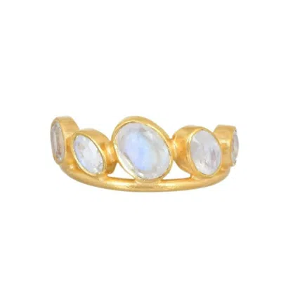 OPIUM JEWELS WOMEN'S GOLD / WHITE TIARA RING - RAINBOW MOONSTONE