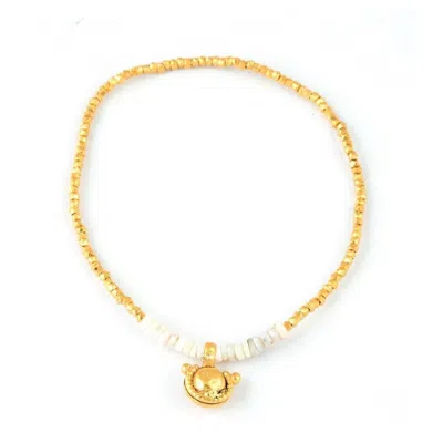 OPIUM JEWELS WOMEN'S GOLD / WHITE VINTAGE AMULET BRACELET - GOLD BEADS & OPALS