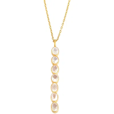 OPIUM JEWELS WOMEN'S GOLD / WHITE WAND NECKLACE IN RAINBOW MOONSTONES