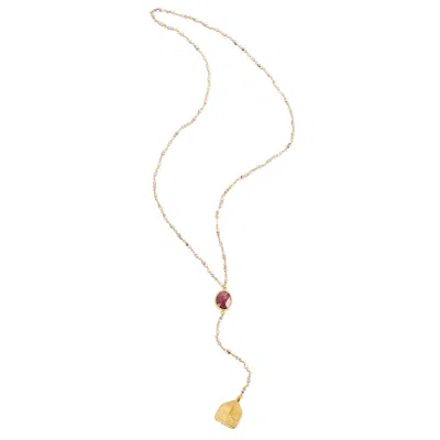 OPIUM JEWELS WOMEN'S PINK / PURPLE / RED VINTAGE ROSARY AMULET NECKLACE - RUBY & PINK OPAL