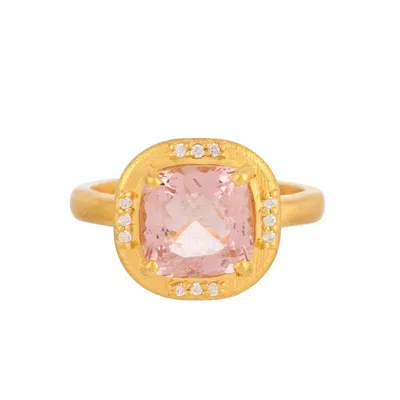 OPIUM JEWELS WOMEN'S PINK / PURPLE / WHITE PINK TOURMALINE & WHITE TOPAZ CRYSTALS COCKTAIL RING
