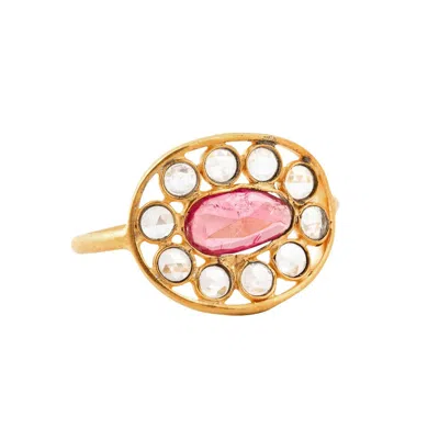 OPIUM JEWELS WOMEN'S PINK / PURPLE / WHITE PINK TOURMALINE CRYSTAL JALI RING