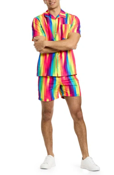 OPPOSUITS OPPOSUITS RAINBOW STRIPE CAMP SHIRT & DRAWSTRING SHORTS SET