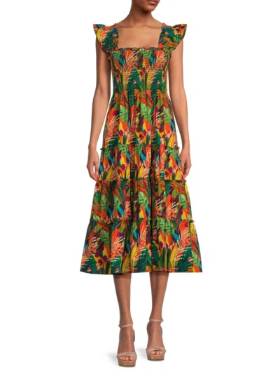 OPT O. P.T WOMEN'S LAZY AFTERNOON TROPICAL PRINT MIDI DRESS