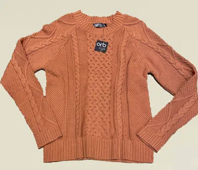 ORB WOMEN'S WILLOW CABLED RAGLAN PULLOVER IN TERRACOTTA