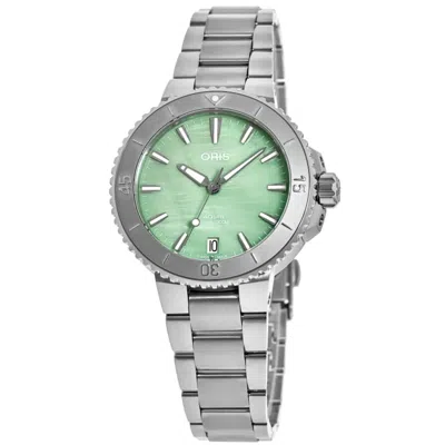 ORIS AQUIS DATE GREEN MOTHER OF PEARL DIAL STEEL WOMEN'S WATCH 01 733 7770 4157-07 8 18 05P