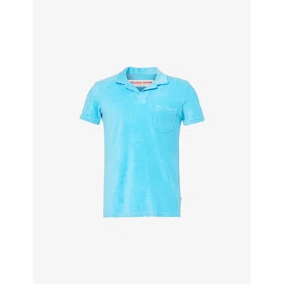 ORLEBAR BROWN MENS AQUA BLUE TERRY TOWELLING COTTON POLO SHIRT