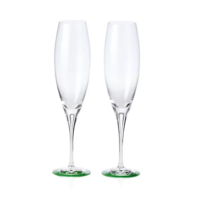 ORREFORS INTERMEZZO AIR GREEN CHAMPAGNE GLASS, SET OF 2