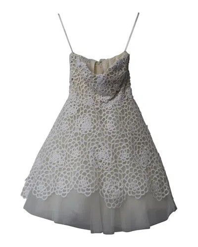OSCAR DE LA RENTA OSCAR DE LA RENTA BRIDAL LASER CUT SHORT BALLOON TULLE DRESS IN WHITE NYLON POLYESTER