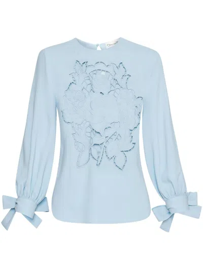 OSCAR DE LA RENTA ENGLISH ROSE CUT-OUT GEORGETTE BLOUSE