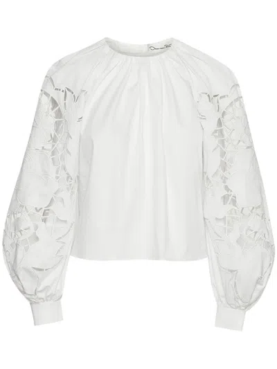 OSCAR DE LA RENTA ENGLISH ROSE CUT-OUT POPLIN BLOUSE