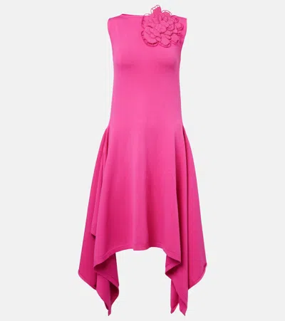 OSCAR DE LA RENTA FLORAL-APPLIQUÉ ASYMMETRIC COCKTAIL DRESS