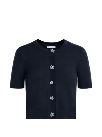 OSCAR DE LA RENTA FLORAL-BUTTONS CROPPED CARDIGAN