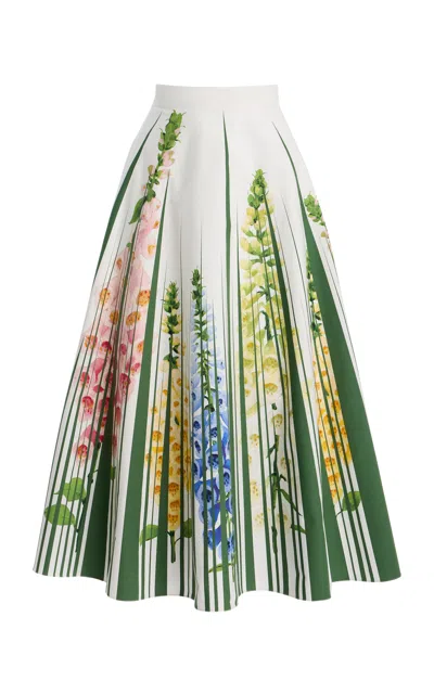 OSCAR DE LA RENTA OSCAR DE LA RENTA FOXGLOVE-PRINTED COTTON-POPLIN MIDI SKIRT