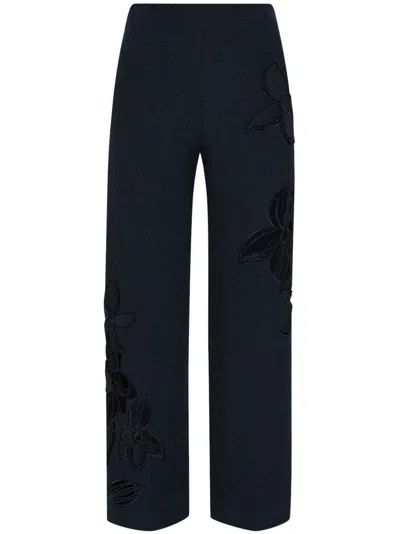 OSCAR DE LA RENTA ORCHID EMBROIDERED TWEED TROUSERS