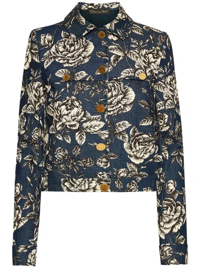 OSCAR DE LA RENTA ROSE-PRINT DENIM JACKET