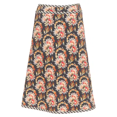OSCAR DE LA RENTA OSCAR DE LA RENTA SILK FLORAL PRINT QUILTED SKIRT