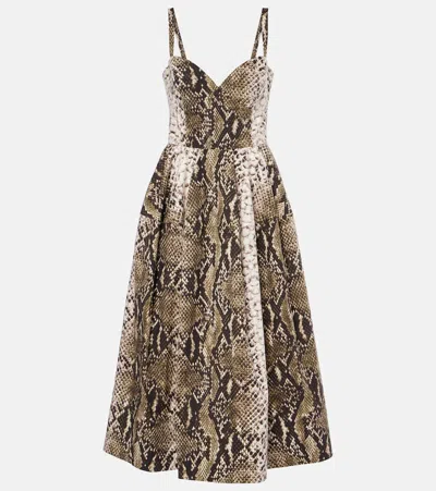 OSCAR DE LA RENTA SNAKE-EFFECT COTTON-BLEND POPLIN GOWN