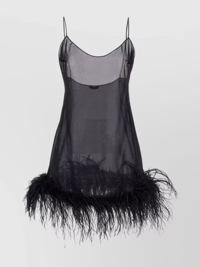 OSEREE FEATHER TRIM SHEER MINI DRESS