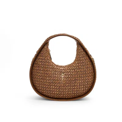 OTRERA WOMEN'S BROWN ROUND CHAIN BAG STRAW TAN