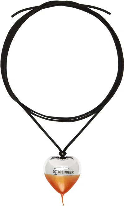 OTTOLINGER BLACK & ORANGE KNOTTED HEART NECKLACE