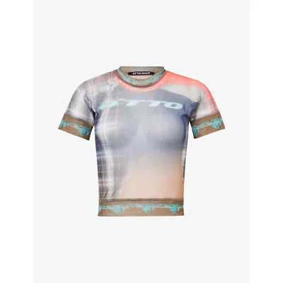 OTTOLINGER WOMENS SURF PLAID PRINT GRAPHIC SHORT-SLEEVE MESH T-SHIRT XL