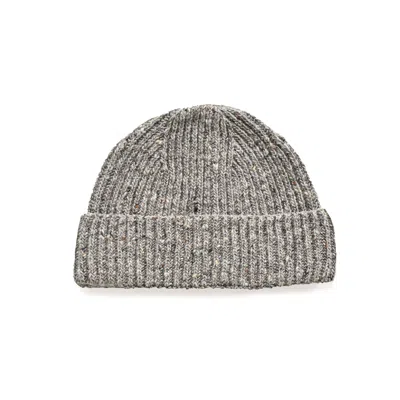 OUBAS GREY / NEUTRALS MEN'S DONEGAL MERINO WOOL BEANIE HAT IN FLINT