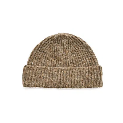 OUBAS NEUTRALS / BROWN MEN'S DONEGAL MERINO WOOL BEANIE HAT IN BISCUIT