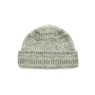 OUBAS GREEN / NEUTRALS WOMEN'S BRITISH WOOL BEANIE IN LICHEN / ECRU
